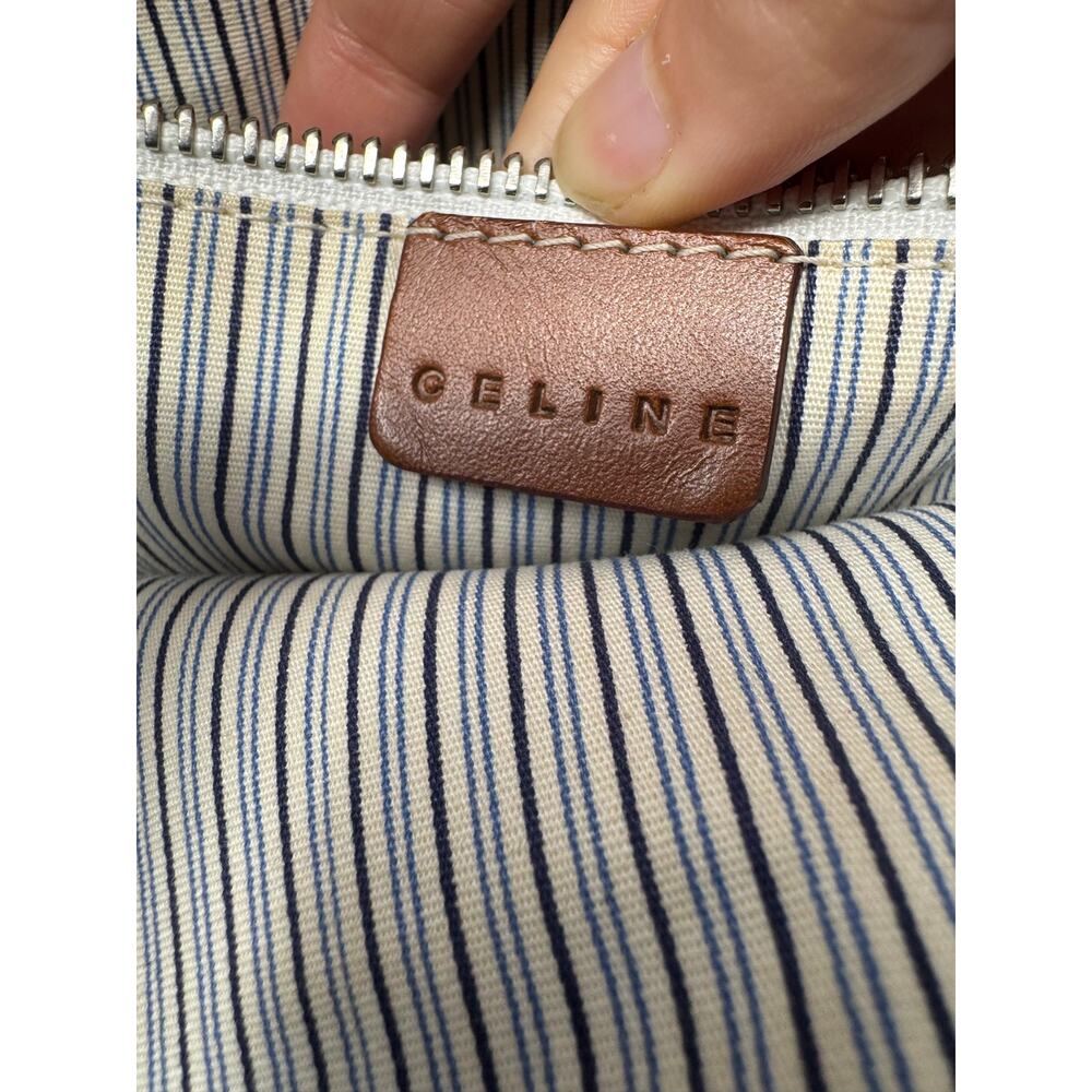 Celine Y2K 2004 hibiscus Blue Print Floral Canvas and Brown Leather bag - Picture 7 of 11